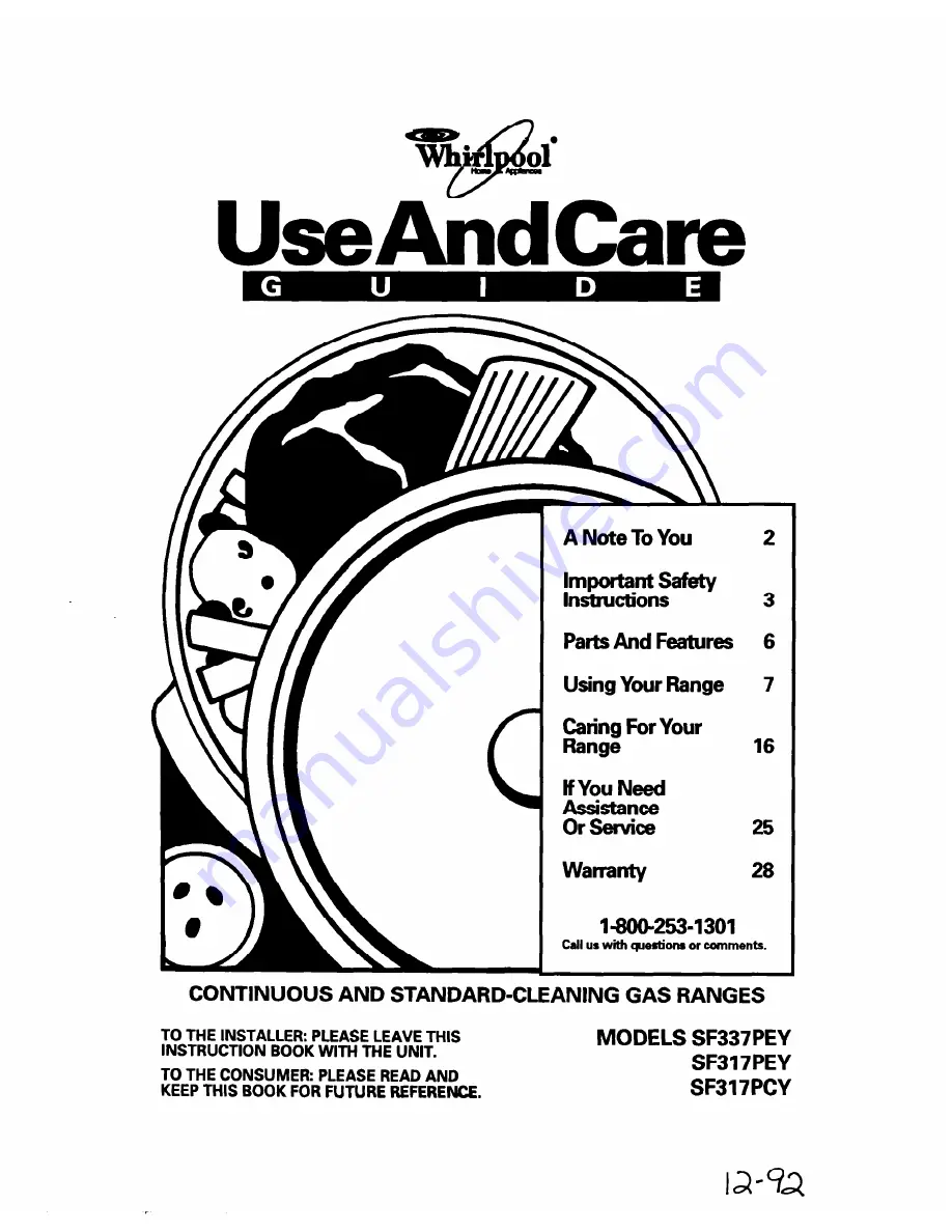 Whirlpool SF317PCY Use And Care Manual Download Page 1