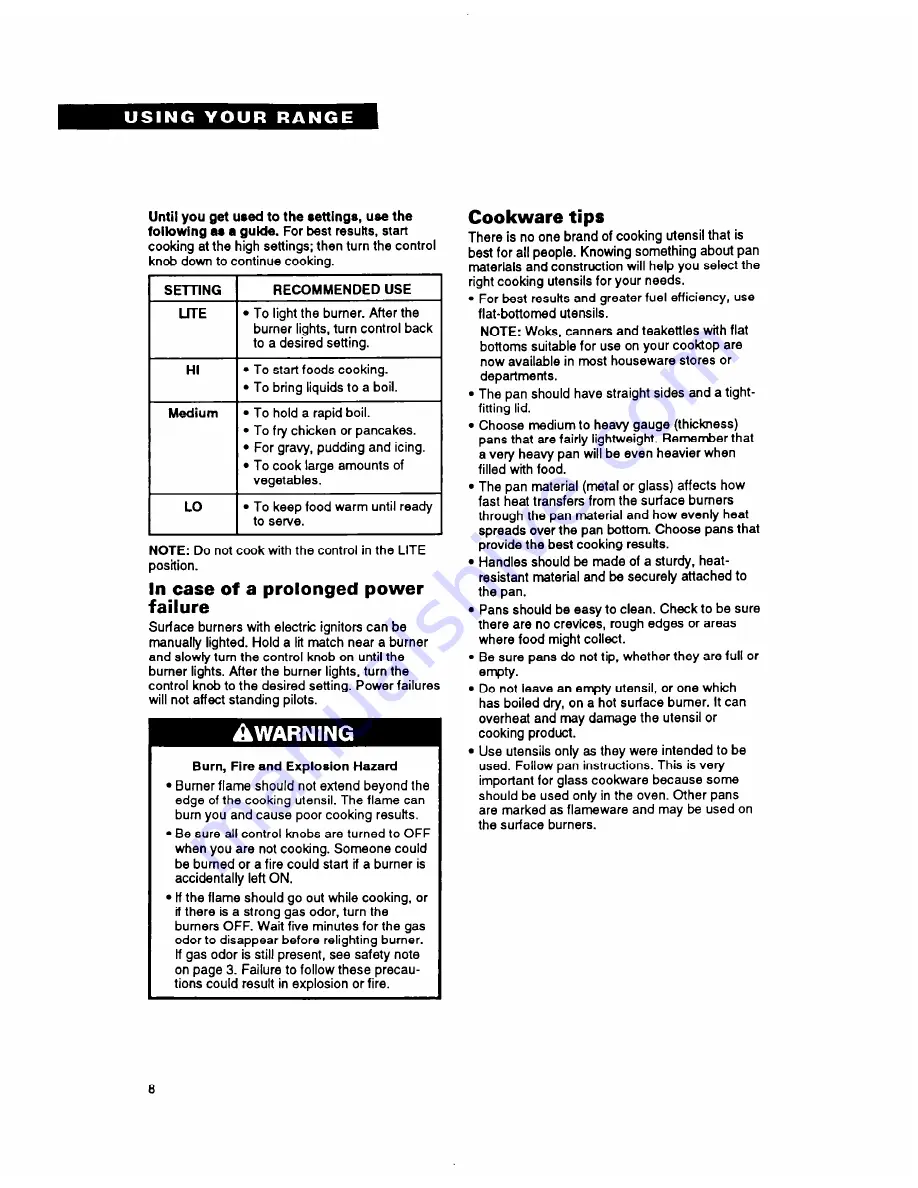 Whirlpool SFOlOOSY/EY Use And Care Manual Download Page 8