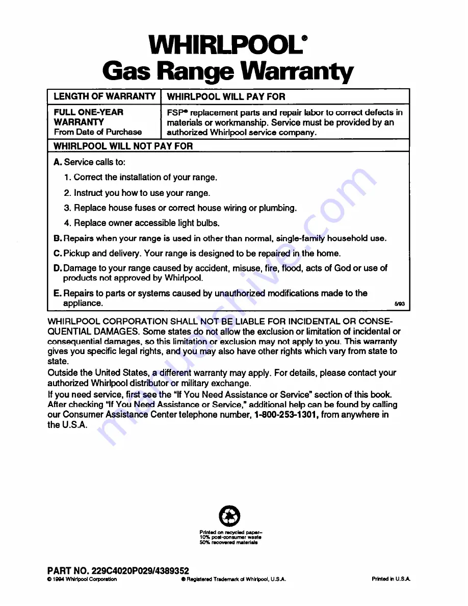 Whirlpool SS310PEB Use And Care Manual Download Page 28