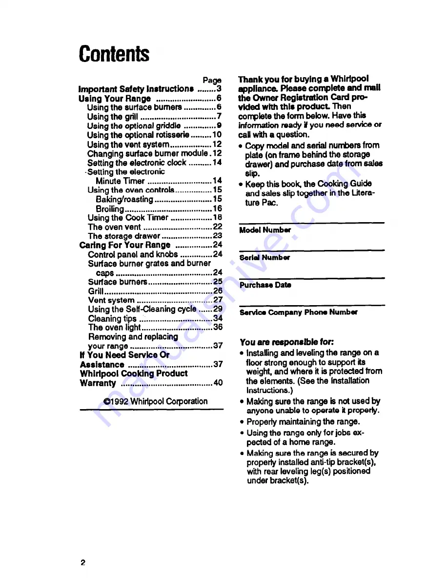 Whirlpool SS373PEX Use And Care Manual Download Page 2