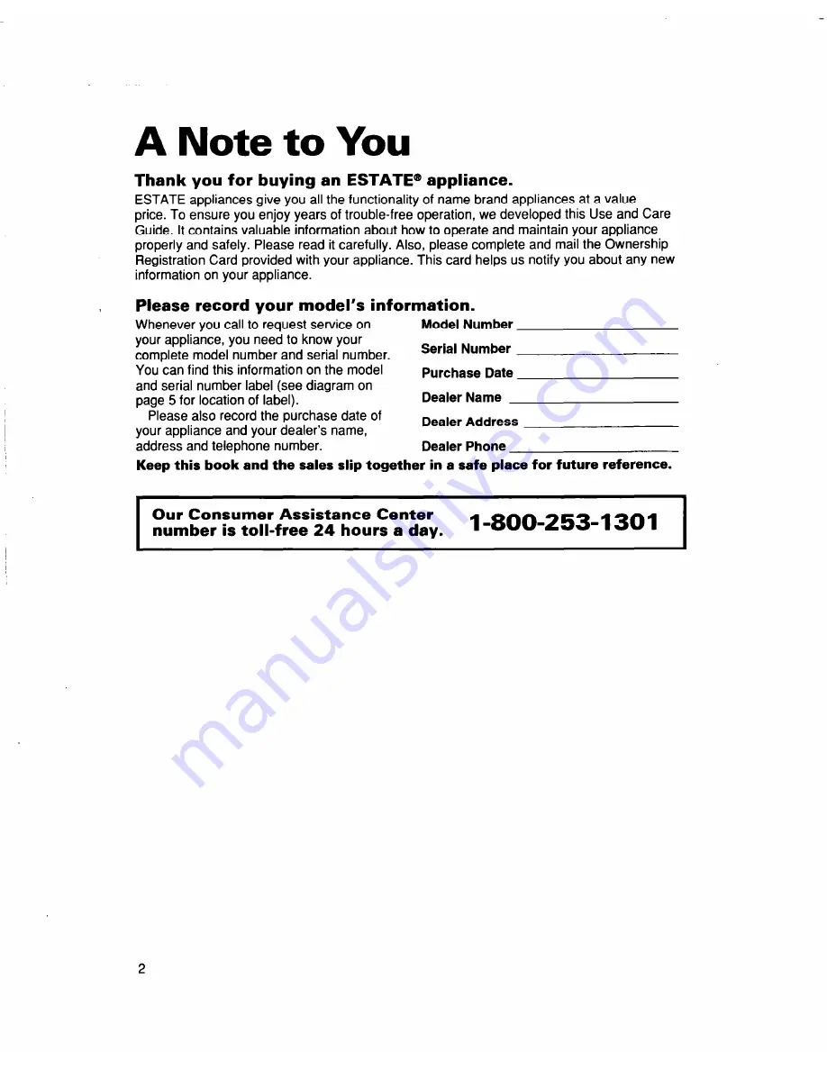 Whirlpool TEDL640DQ0 Use And Care Manual Download Page 2