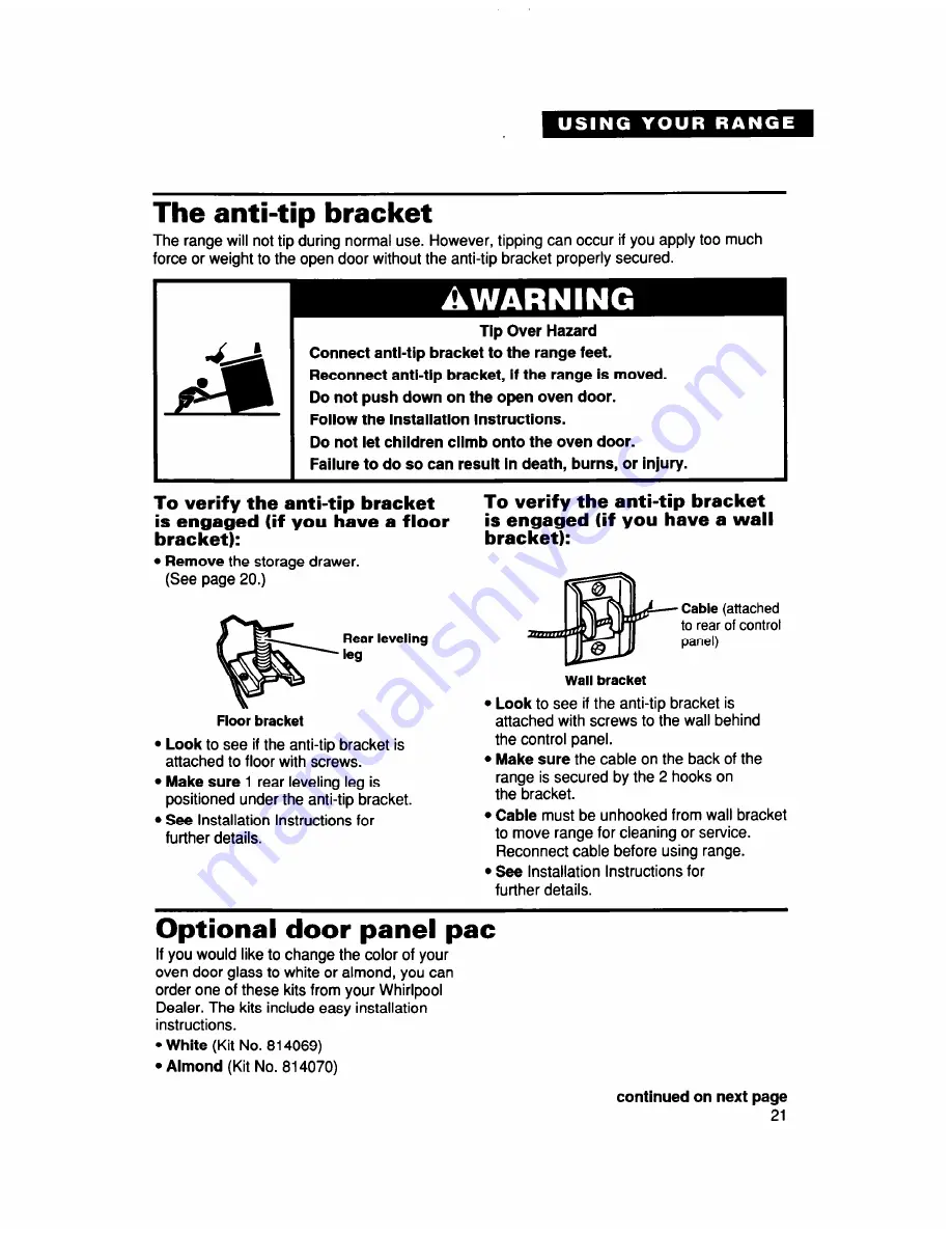 Whirlpool TER50W0D Use And Care Manual Download Page 21