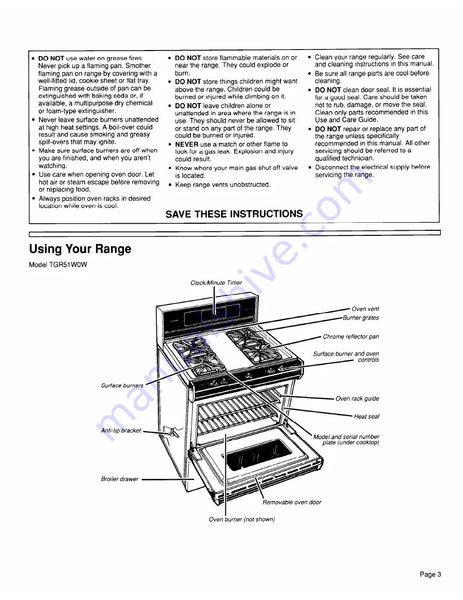 Whirlpool TGR51WOW Use & Care Manual Download Page 3