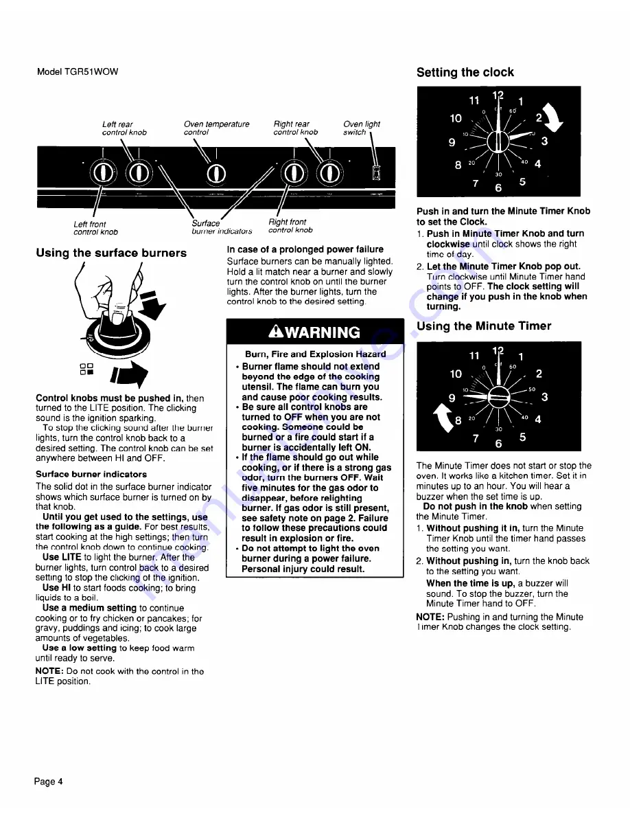 Whirlpool TGR51WOW Use & Care Manual Download Page 4