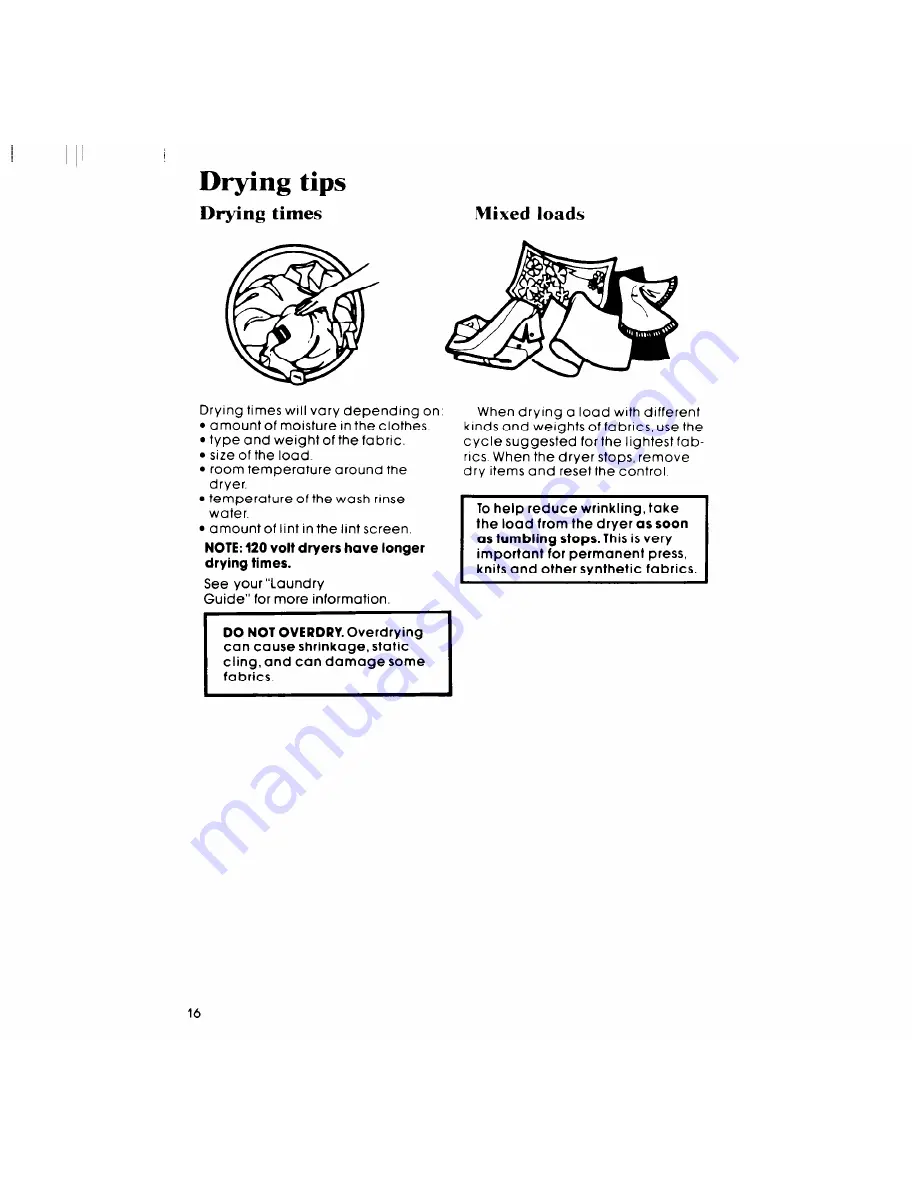 Whirlpool Thin Twin LT4900XS Use & Care Manual Download Page 16