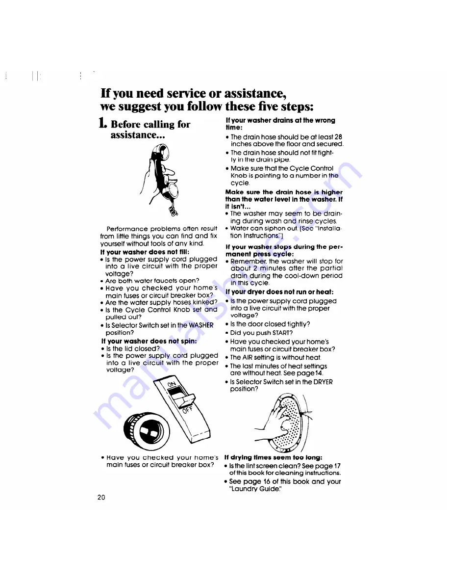 Whirlpool Thin Twin LT4900XS Use & Care Manual Download Page 20