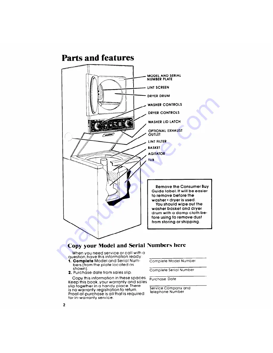 Whirlpool Thin Twin LT5000XM Use & Care Manual Download Page 2