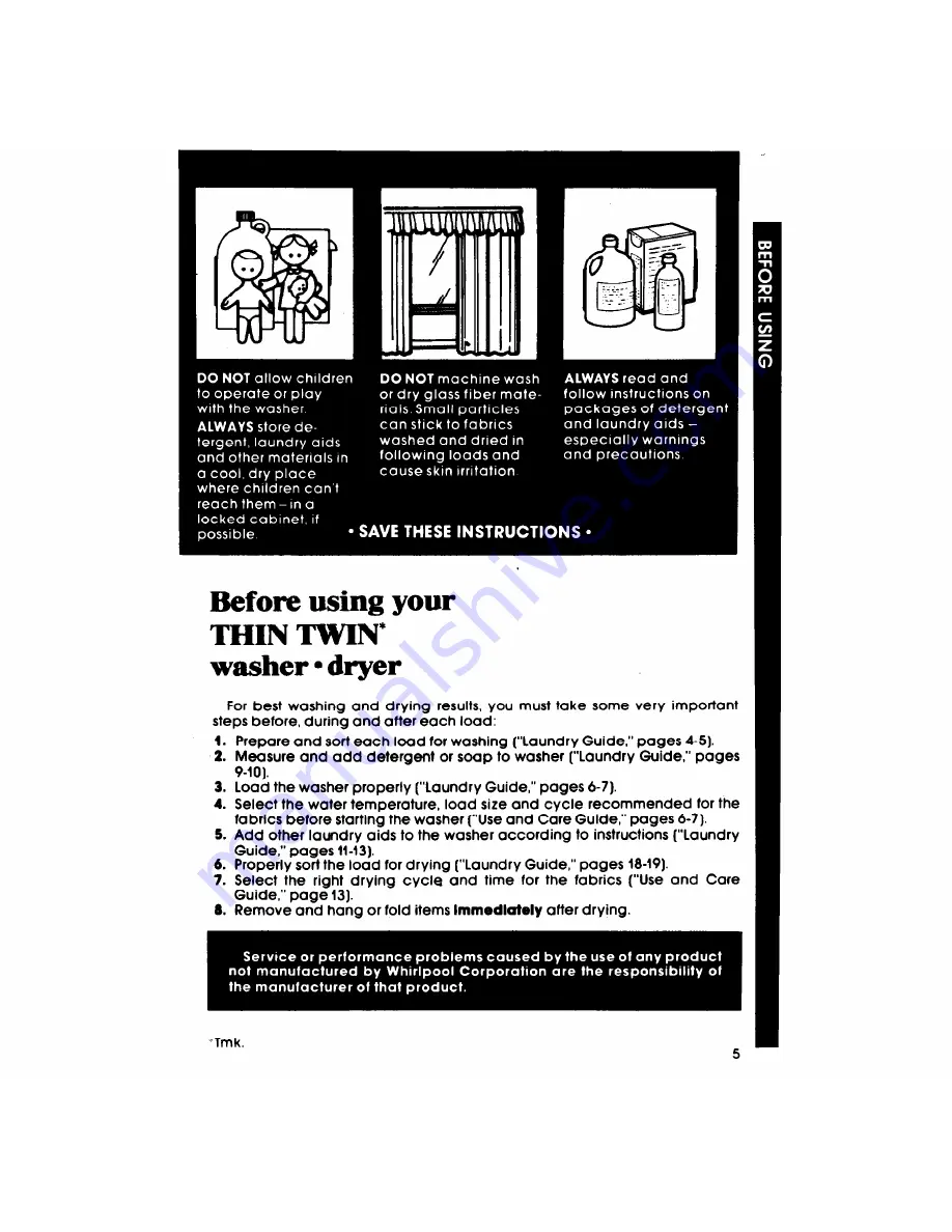 Whirlpool Thin Twin LT5000XM Use & Care Manual Download Page 5