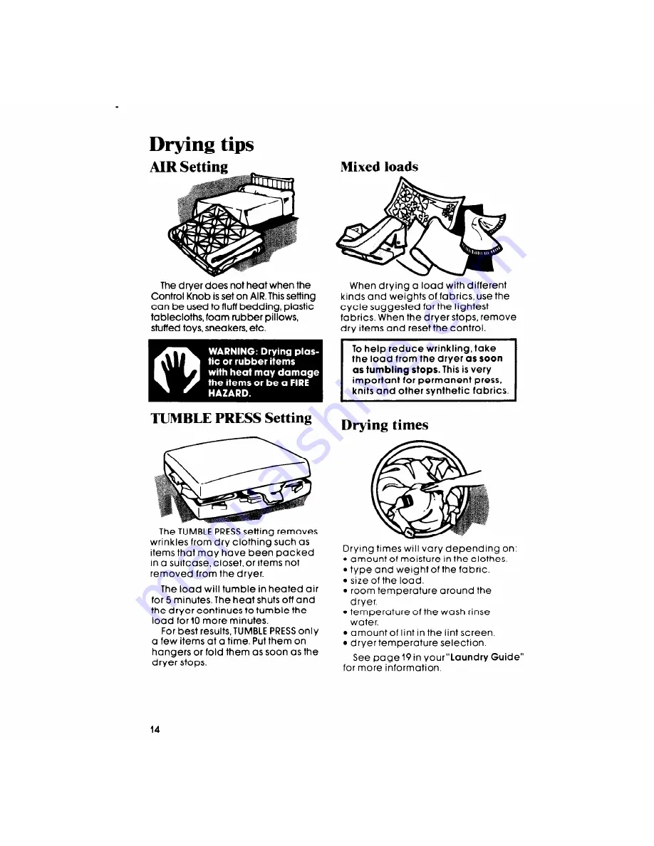 Whirlpool Thin Twin LT5000XM Use & Care Manual Download Page 14