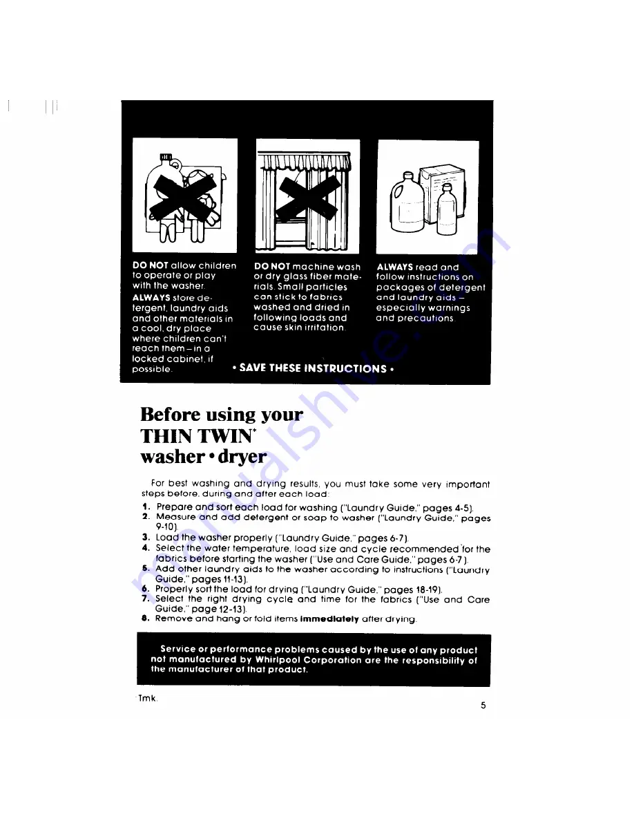 Whirlpool Thin Twin LT5005XM Use & Care Manual Download Page 5