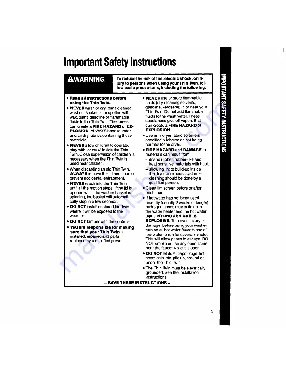 Whirlpool Thin Twin LT7000XV Use & Care Manual Download Page 3