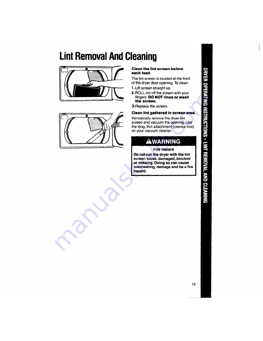 Whirlpool Thin Twin LT7000XV Use & Care Manual Download Page 19