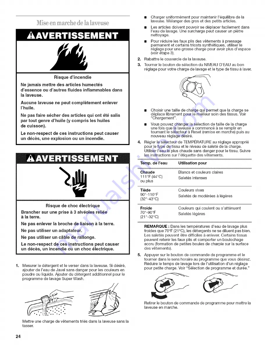 Whirlpool THIN TWIN YLTE5243DQ2 Use & Care Manual Download Page 24