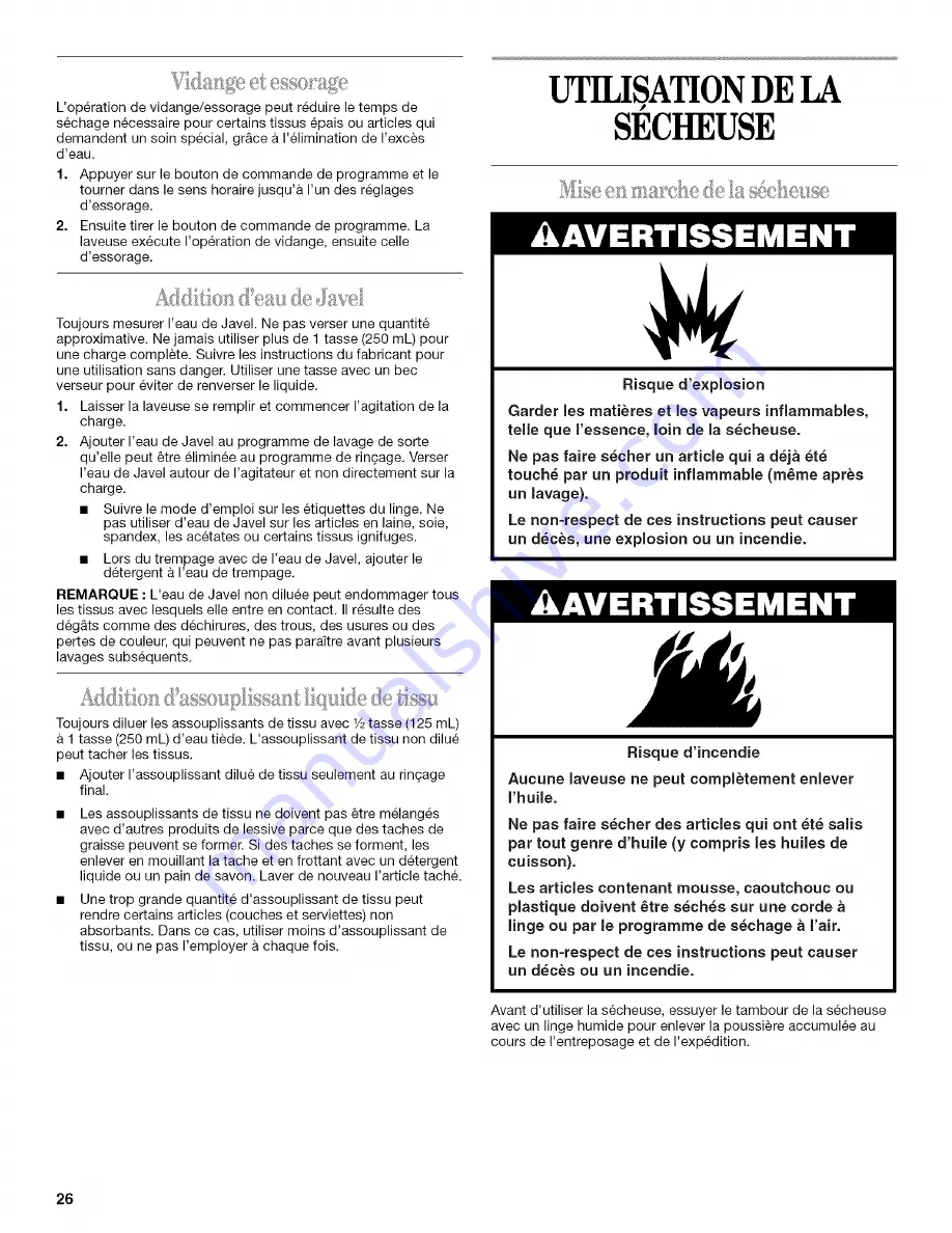 Whirlpool THIN TWIN YLTE5243DQ2 Use & Care Manual Download Page 26