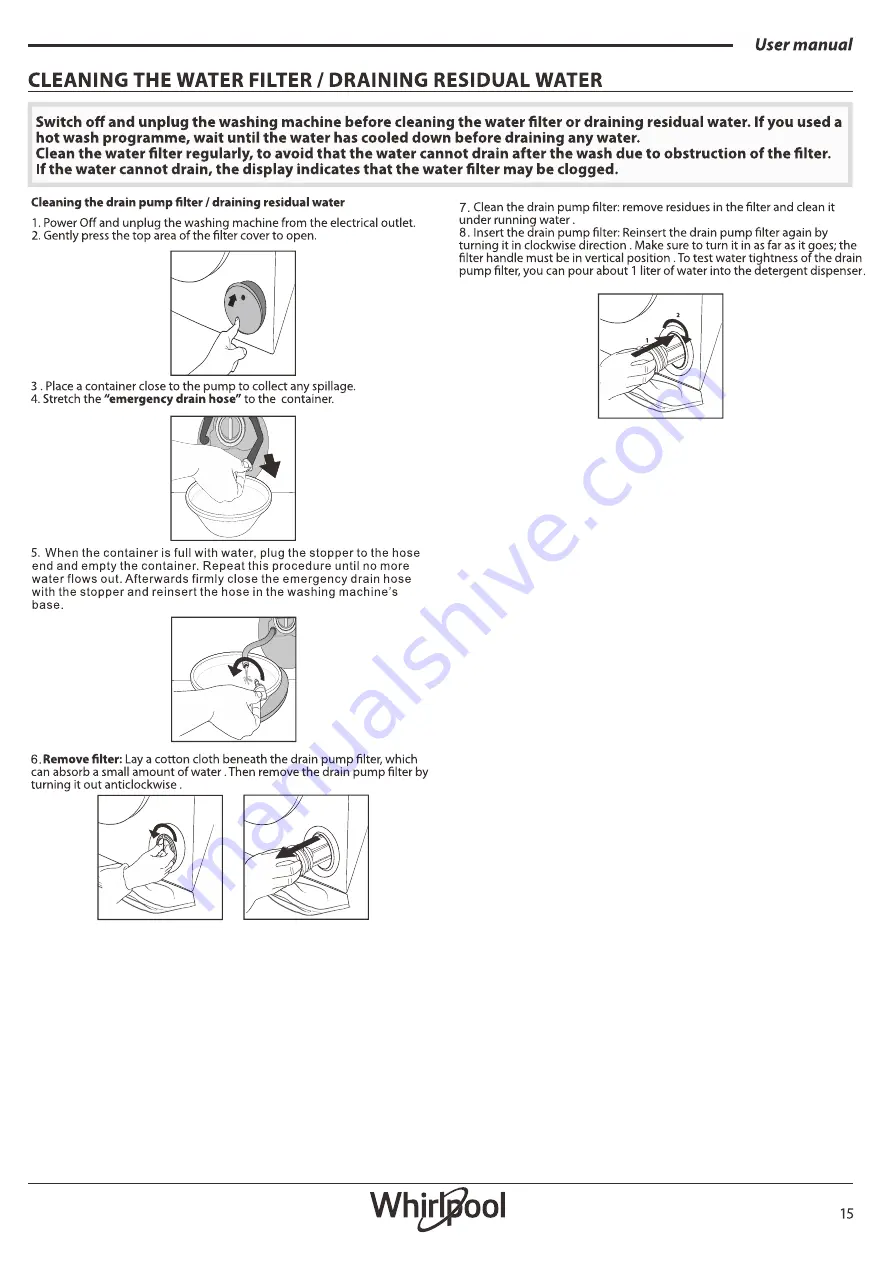 Whirlpool WDC11704RG Series Health & Safety, Use & Care, Installation Manual Download Page 15