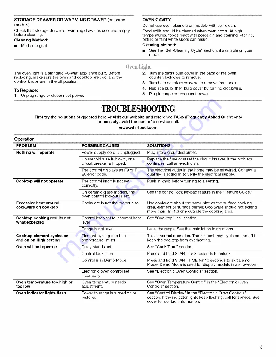 Whirlpool WFC130M0AB0 User Instructions Download Page 13