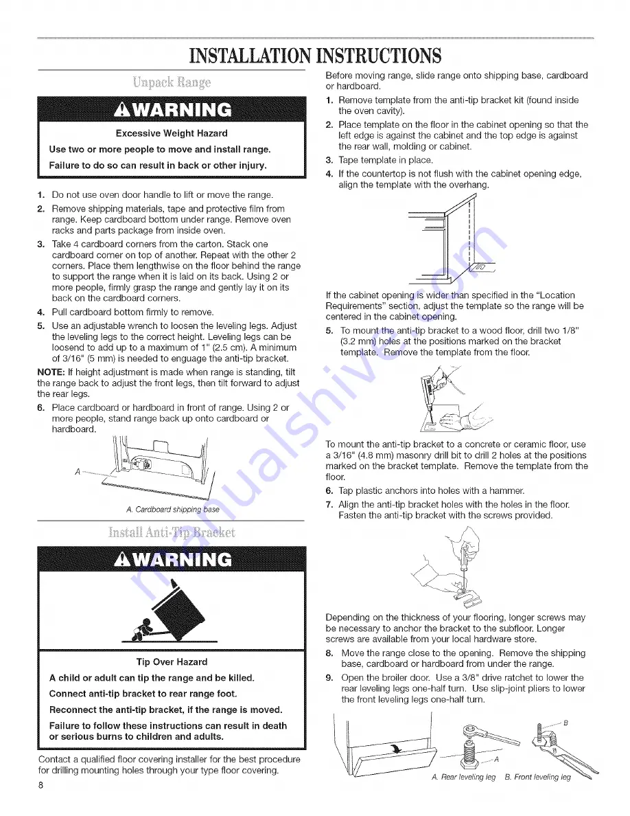 Whirlpool WFG114SVB0 Installation Instructions Manual Download Page 8