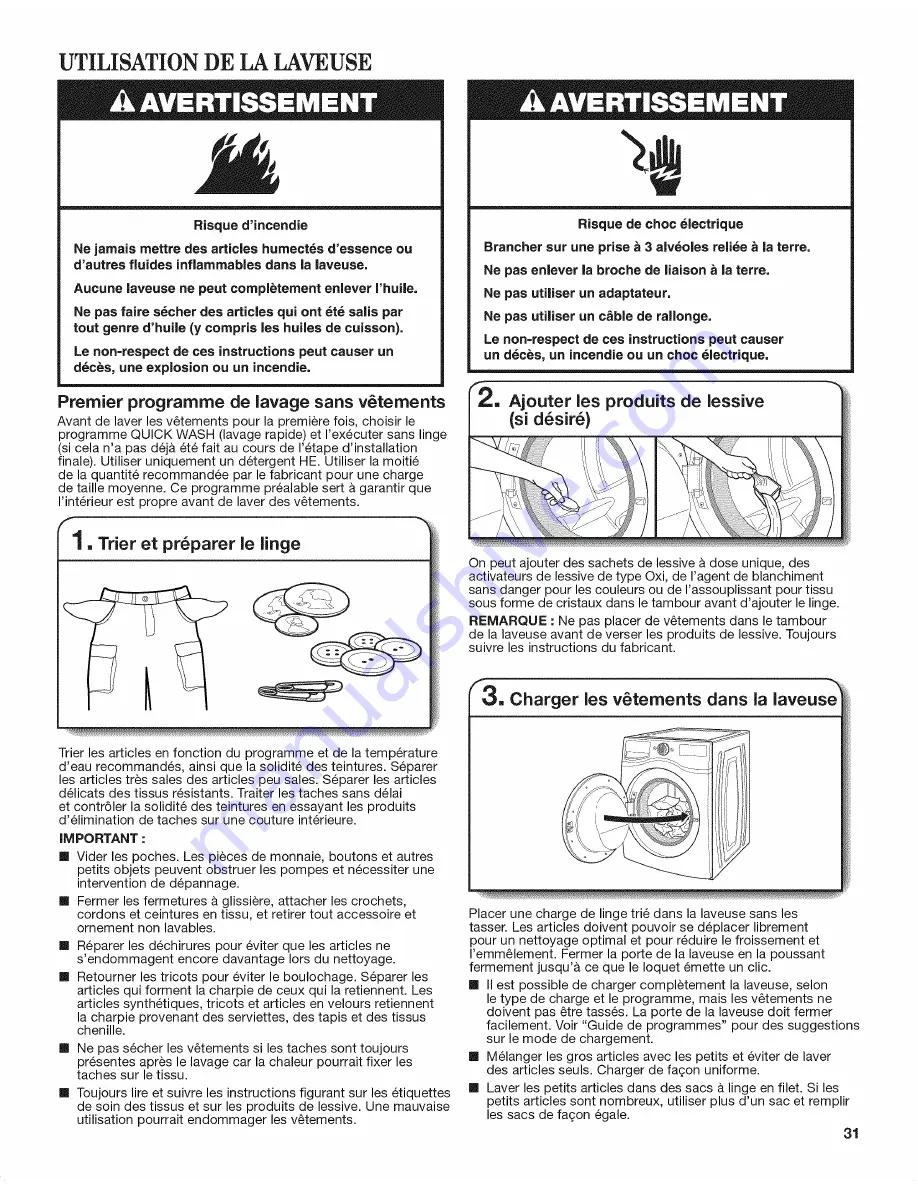 Whirlpool WFW70HEBW0 Use & Care Manual Download Page 31