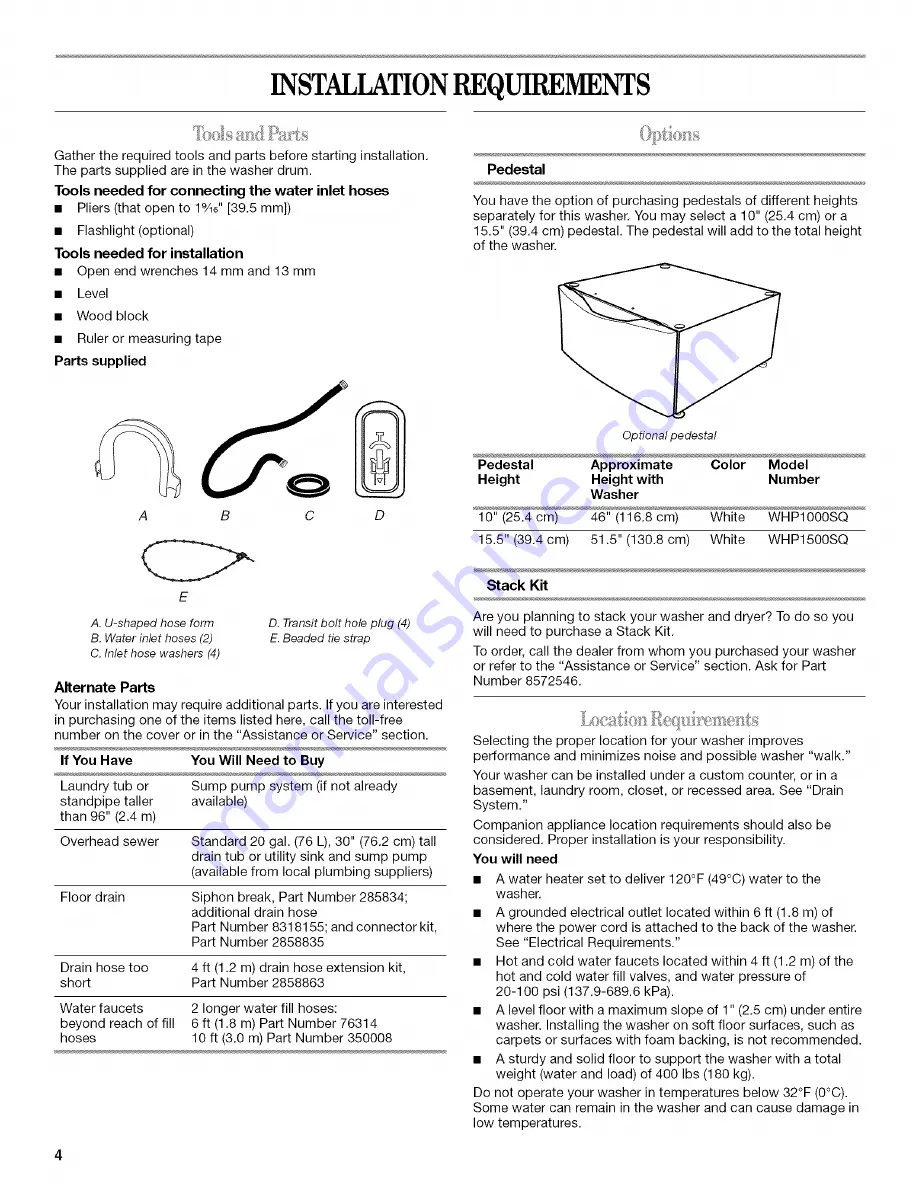 Whirlpool WFW8200TW00 Use & Care Manual Download Page 4