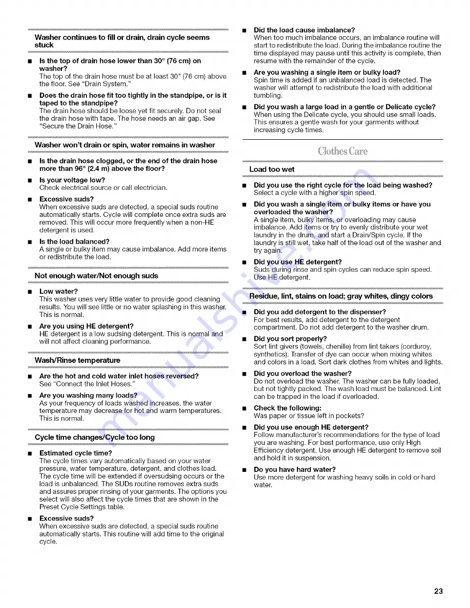 Whirlpool WFW8200TW00 Use & Care Manual Download Page 23