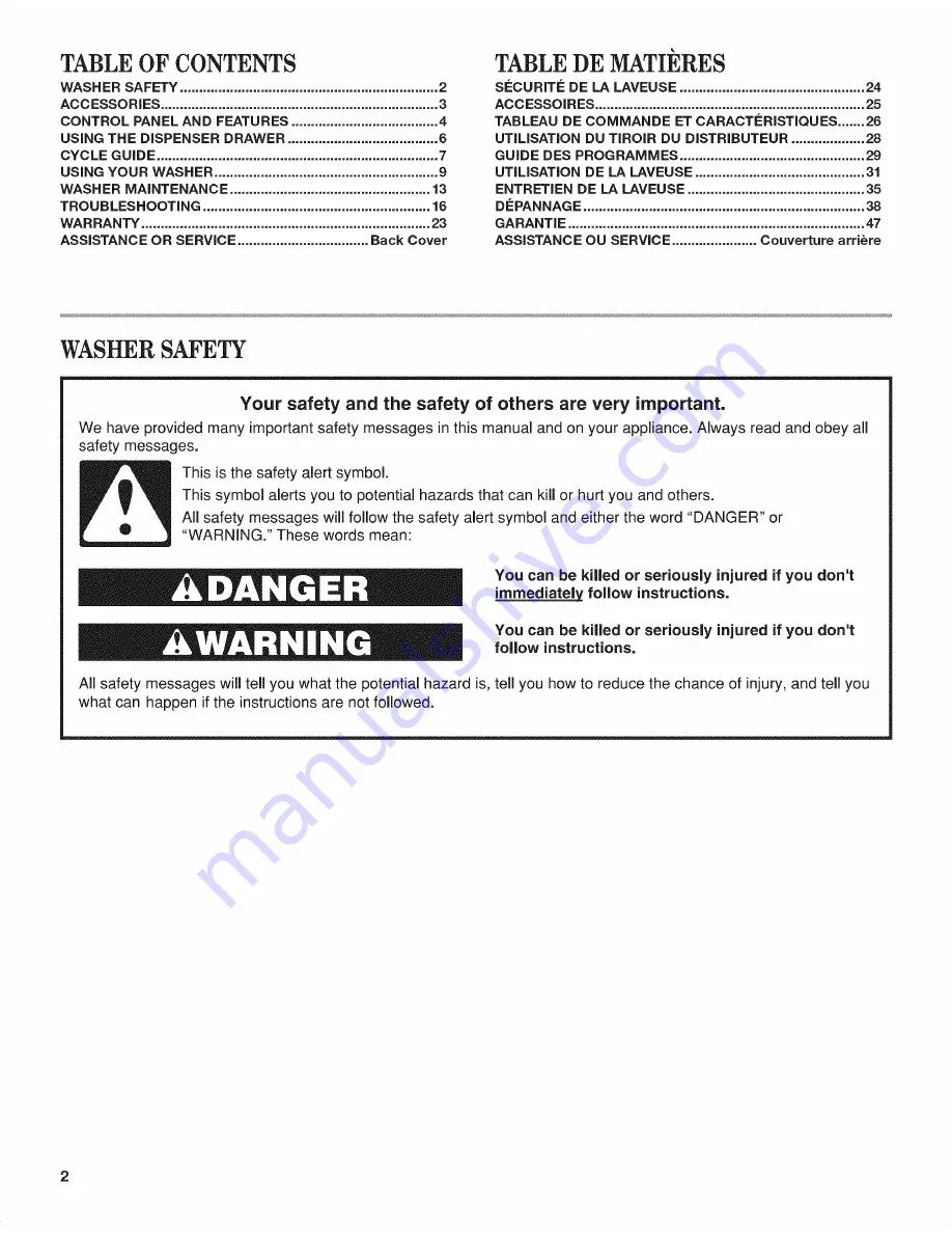 Whirlpool WFW86HEBC0 Use & Care Manual Download Page 2