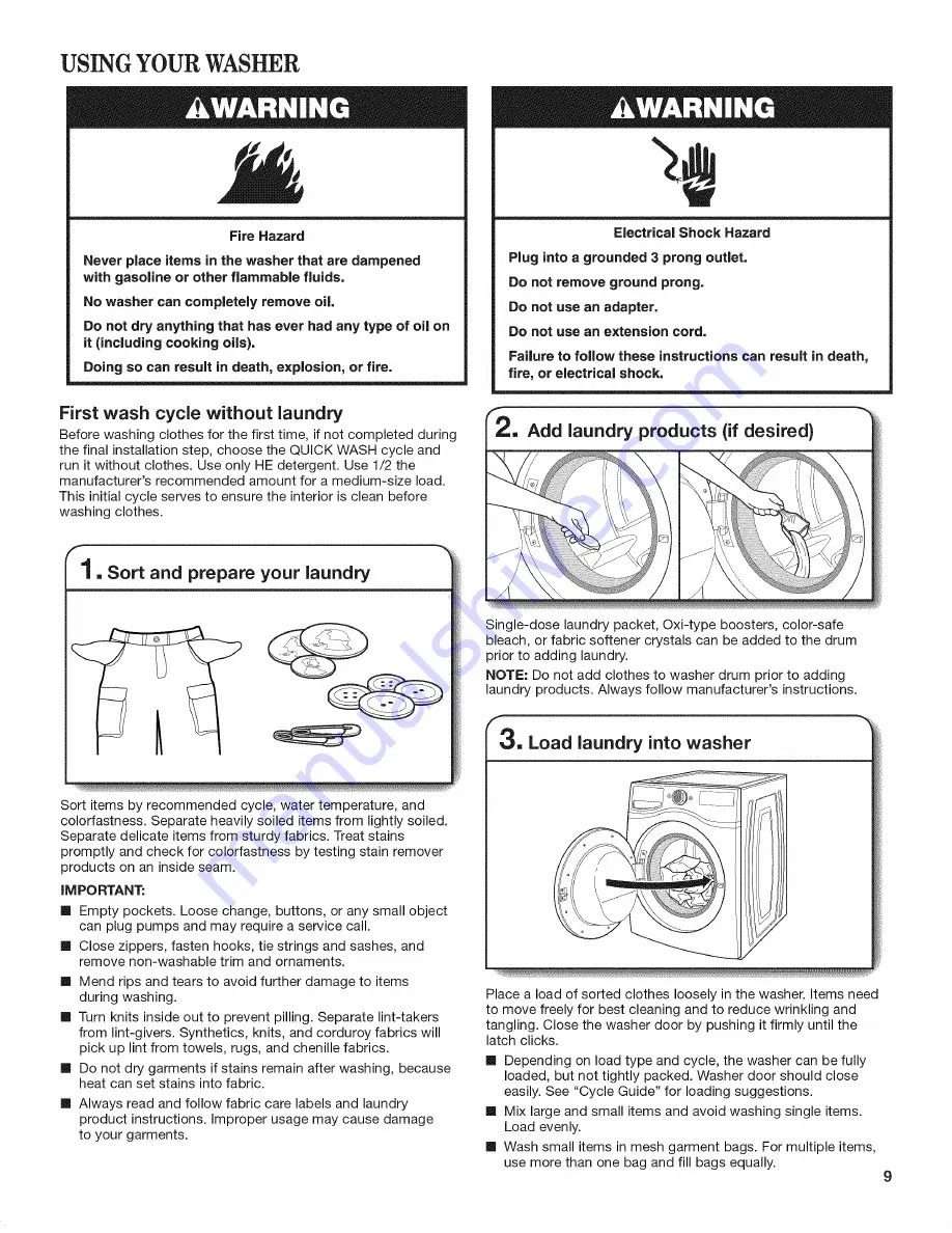 Whirlpool WFW86HEBC0 Use & Care Manual Download Page 9