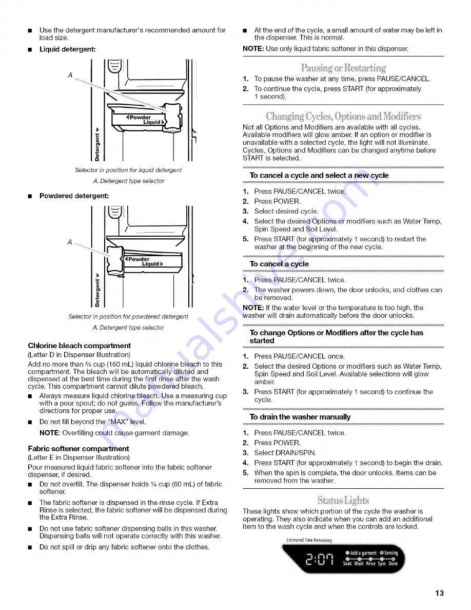 Whirlpool WFW9500TC00 Use & Care Manual Download Page 13