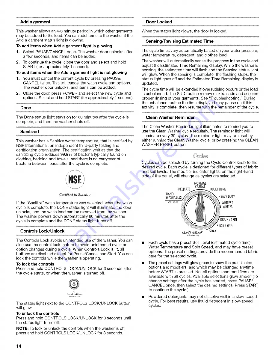 Whirlpool WFW9500TC00 Use & Care Manual Download Page 14