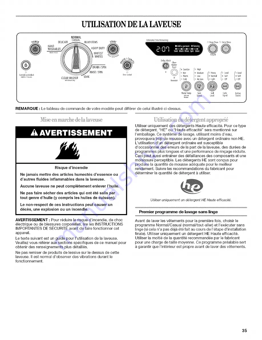 Whirlpool WFW9500TC00 Use & Care Manual Download Page 35