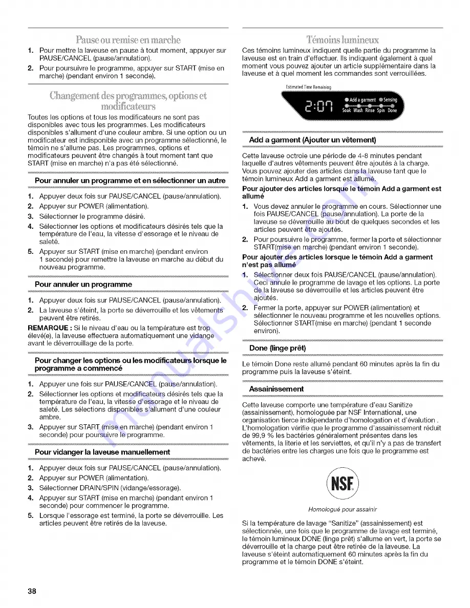 Whirlpool WFW9500TC00 Use & Care Manual Download Page 38