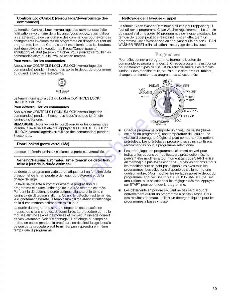 Whirlpool WFW9500TC00 Use & Care Manual Download Page 39