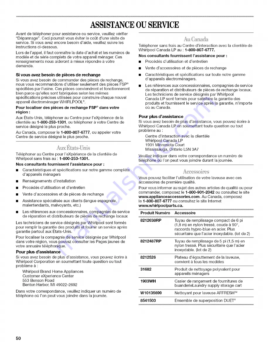 Whirlpool WFW9500TC00 Use & Care Manual Download Page 50