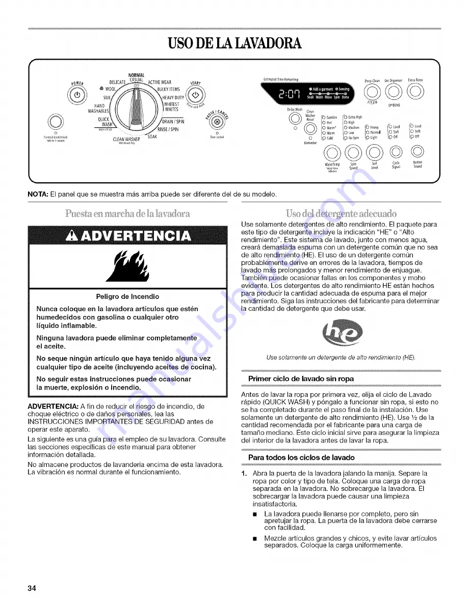 Whirlpool WFW9600TA00 Скачать руководство пользователя страница 34