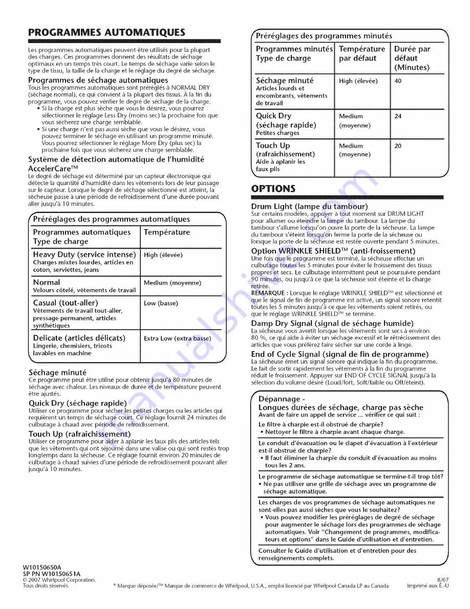 Whirlpool WGD6600VU Quick Start Manual Download Page 3