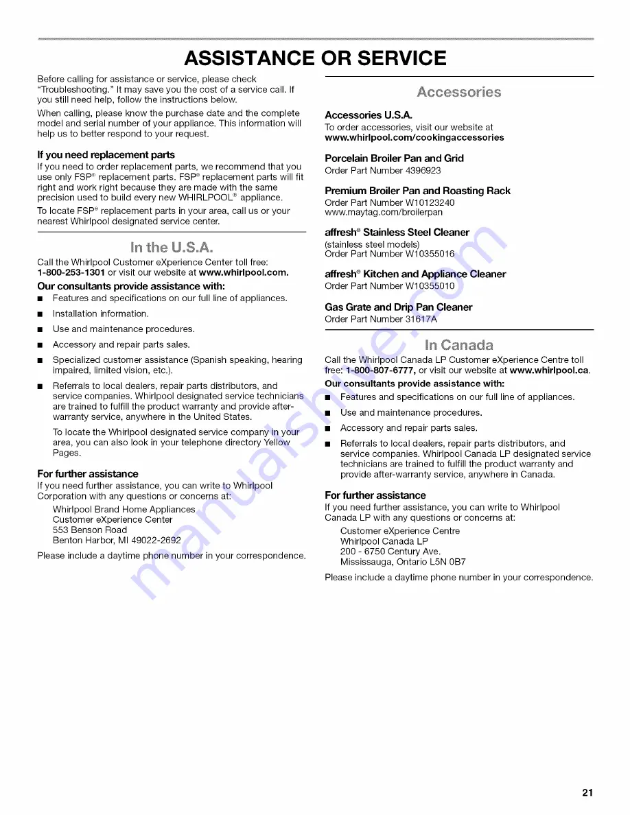 Whirlpool WGG555SOB Use & Care Manual Download Page 21