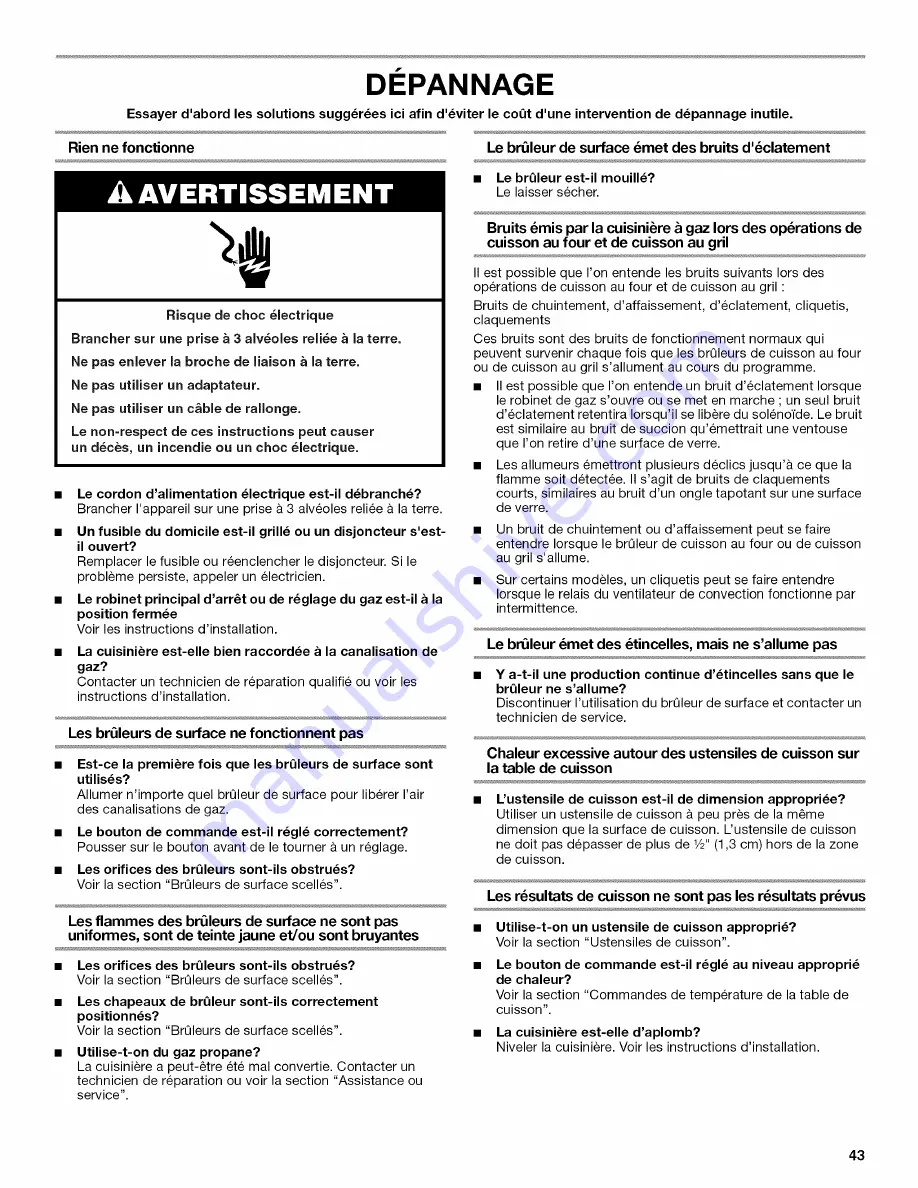 Whirlpool WGG555SOB Use & Care Manual Download Page 43