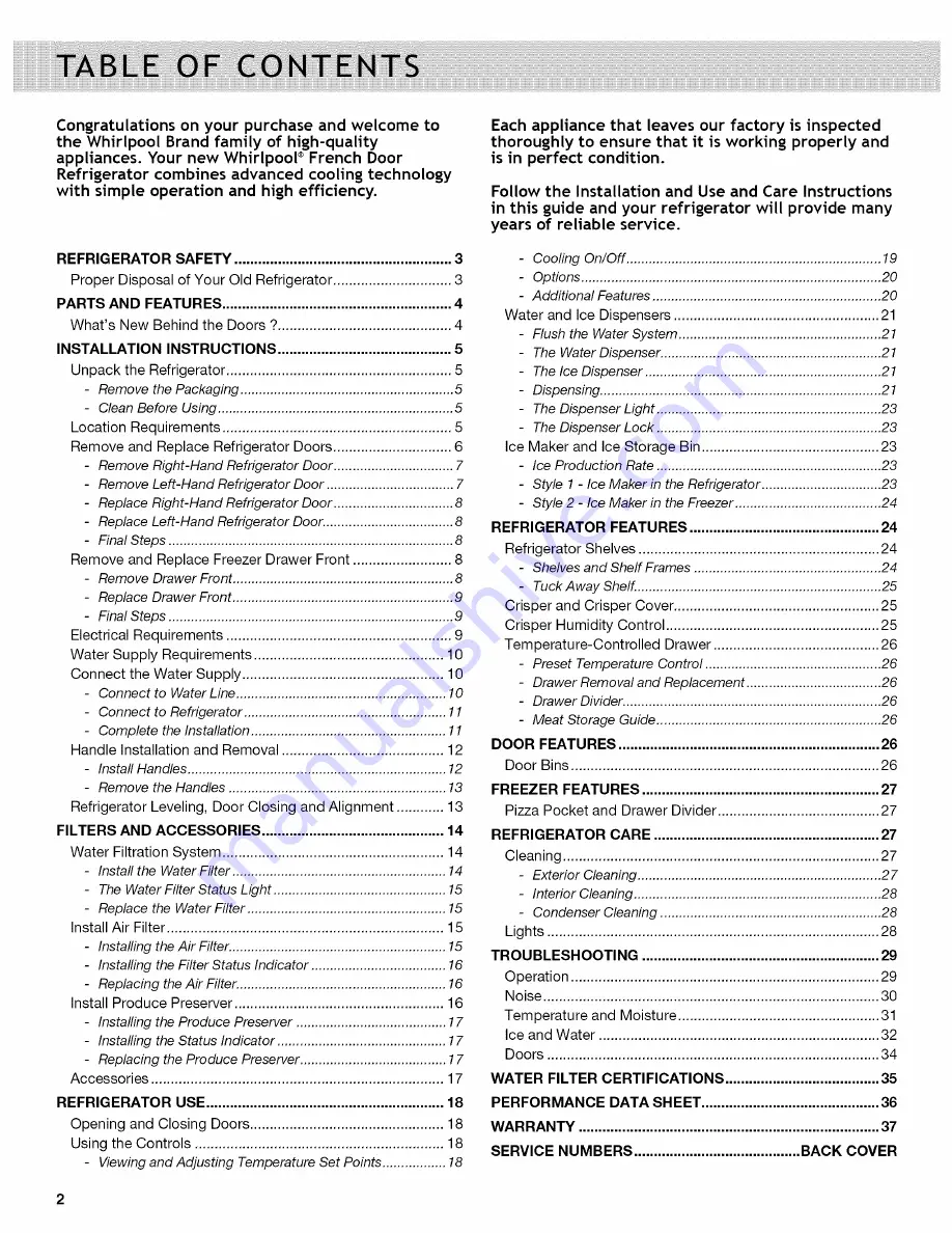 Whirlpool WRF736SDAB0 Use & Care Manual Download Page 2