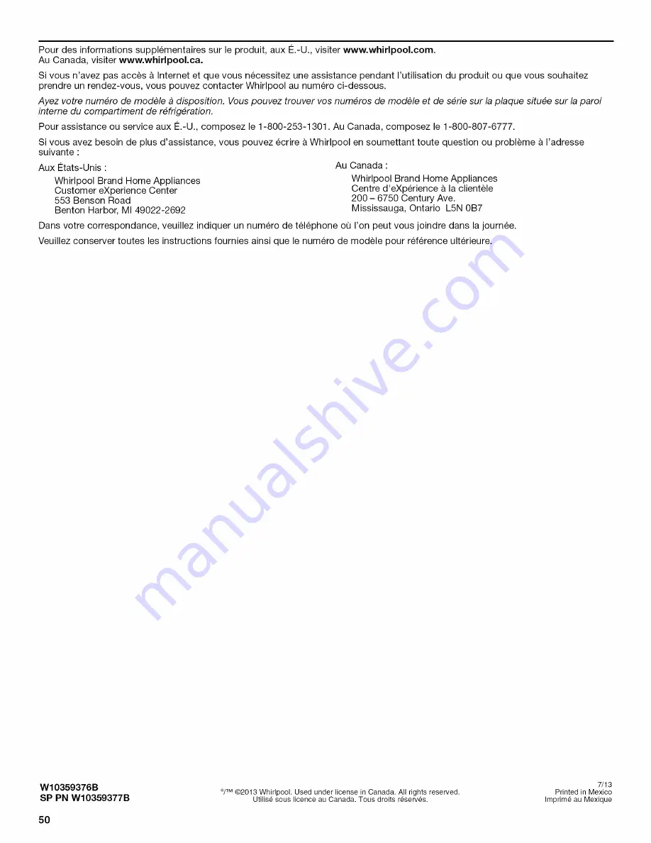 Whirlpool WRT371SZBF00 User Instructions Download Page 50