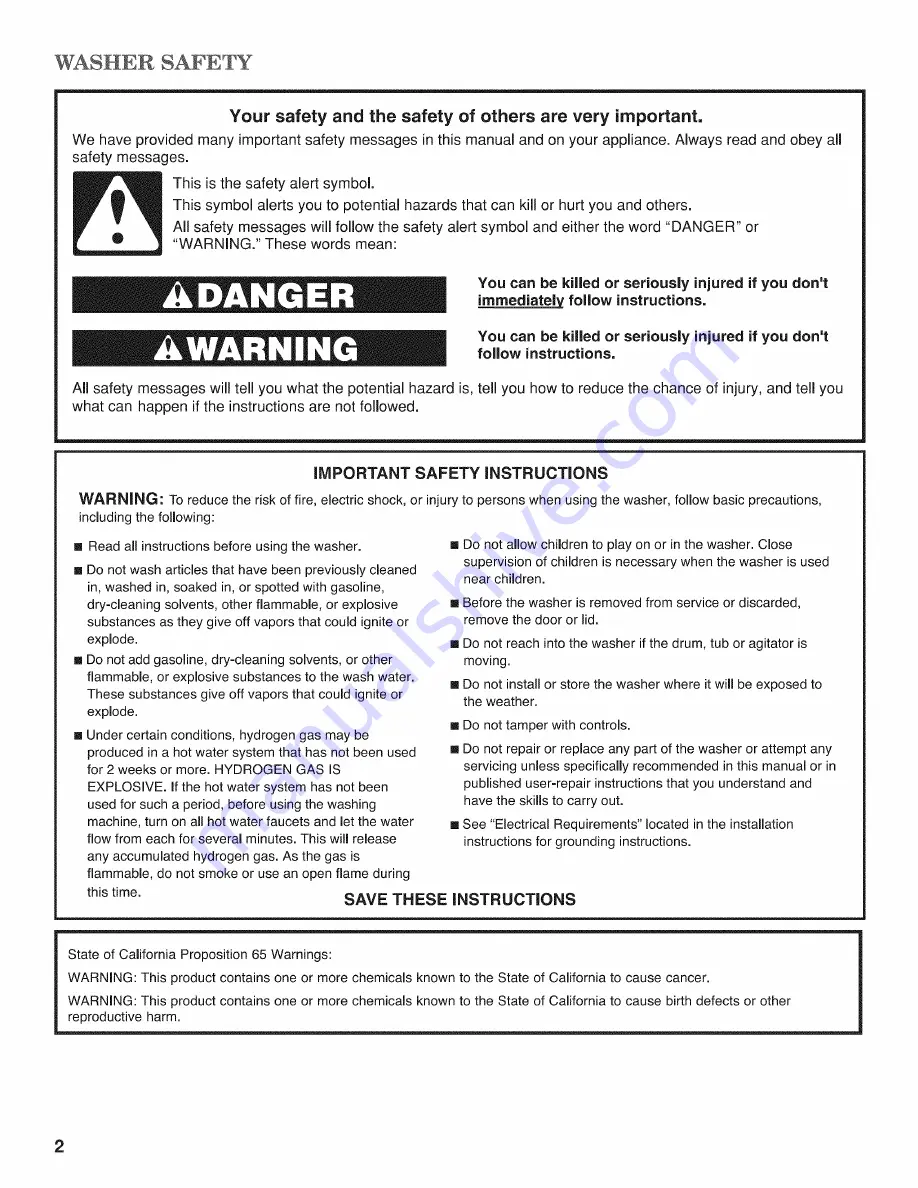 Whirlpool WTW5640XW3 Use And Care Manual Download Page 2