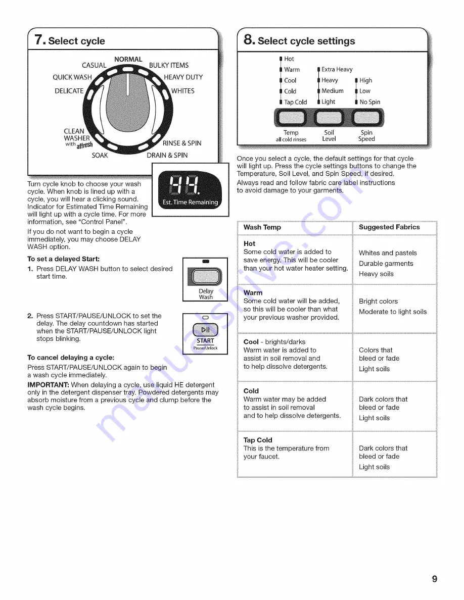 Whirlpool WTW5640XW3 Use And Care Manual Download Page 9