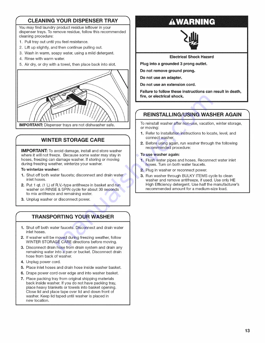 Whirlpool WTW5810BW0 Use And Care Manual Download Page 13