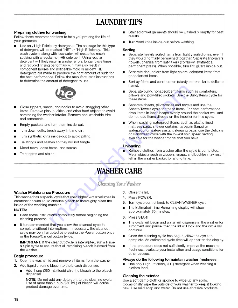 Whirlpool WTW6700TU1 Use & Care Manual Download Page 18