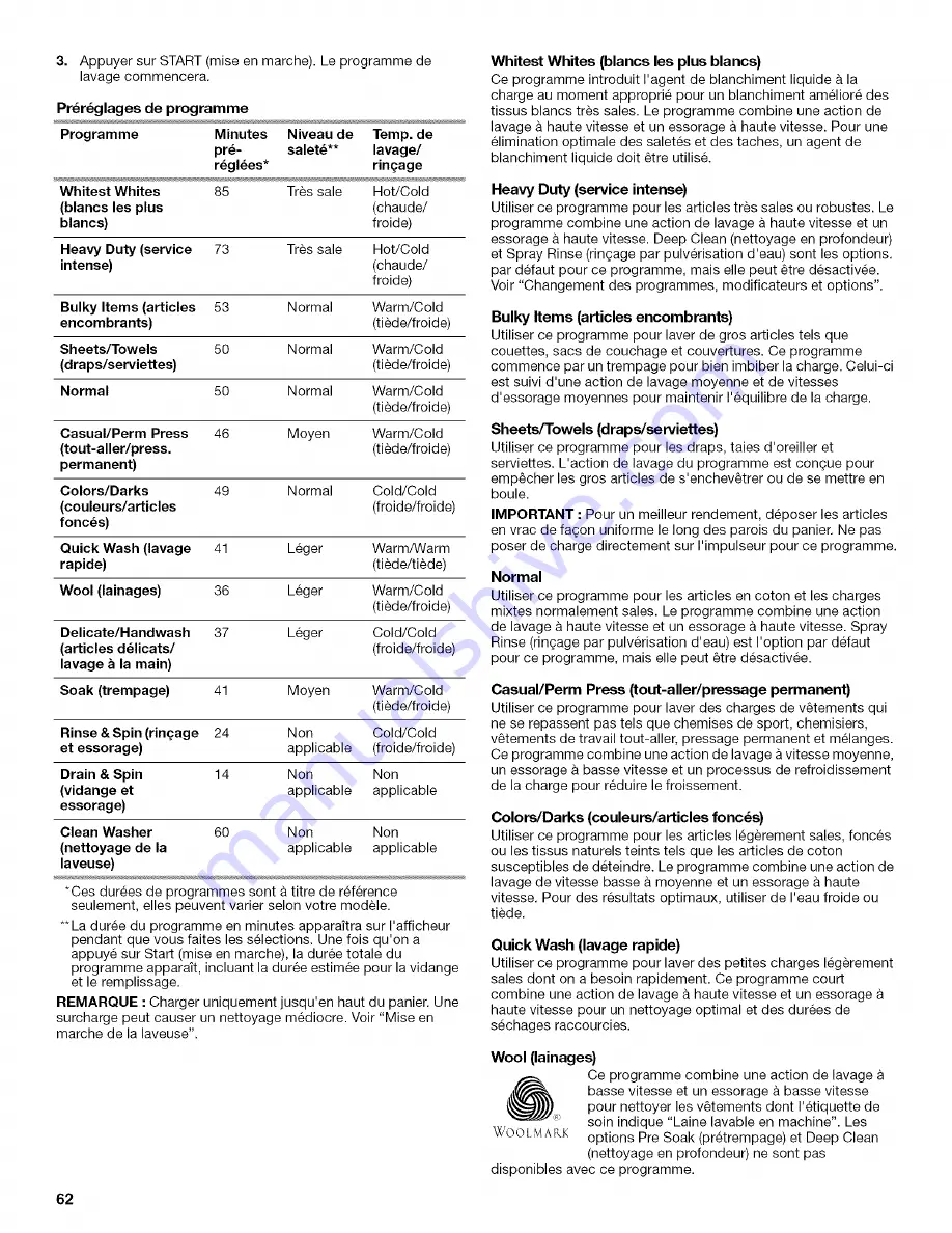 Whirlpool WTW6700TU1 Use & Care Manual Download Page 62