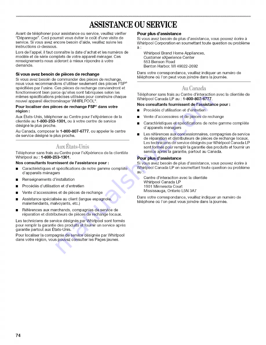 Whirlpool WTW6700TU1 Use & Care Manual Download Page 74