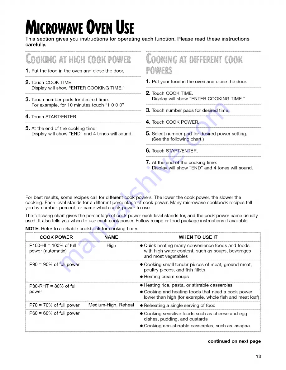 Whirlpool YMT4110K Use & Care Manual Download Page 13