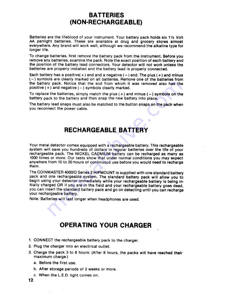 Whites Coinmaster 400 Series 2 Operator Instructions Manual Download Page 11