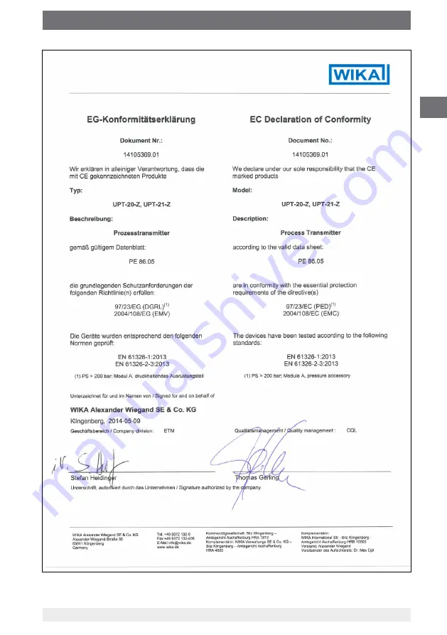 WIKA UPT-20 Operating Instructions Manual Download Page 53