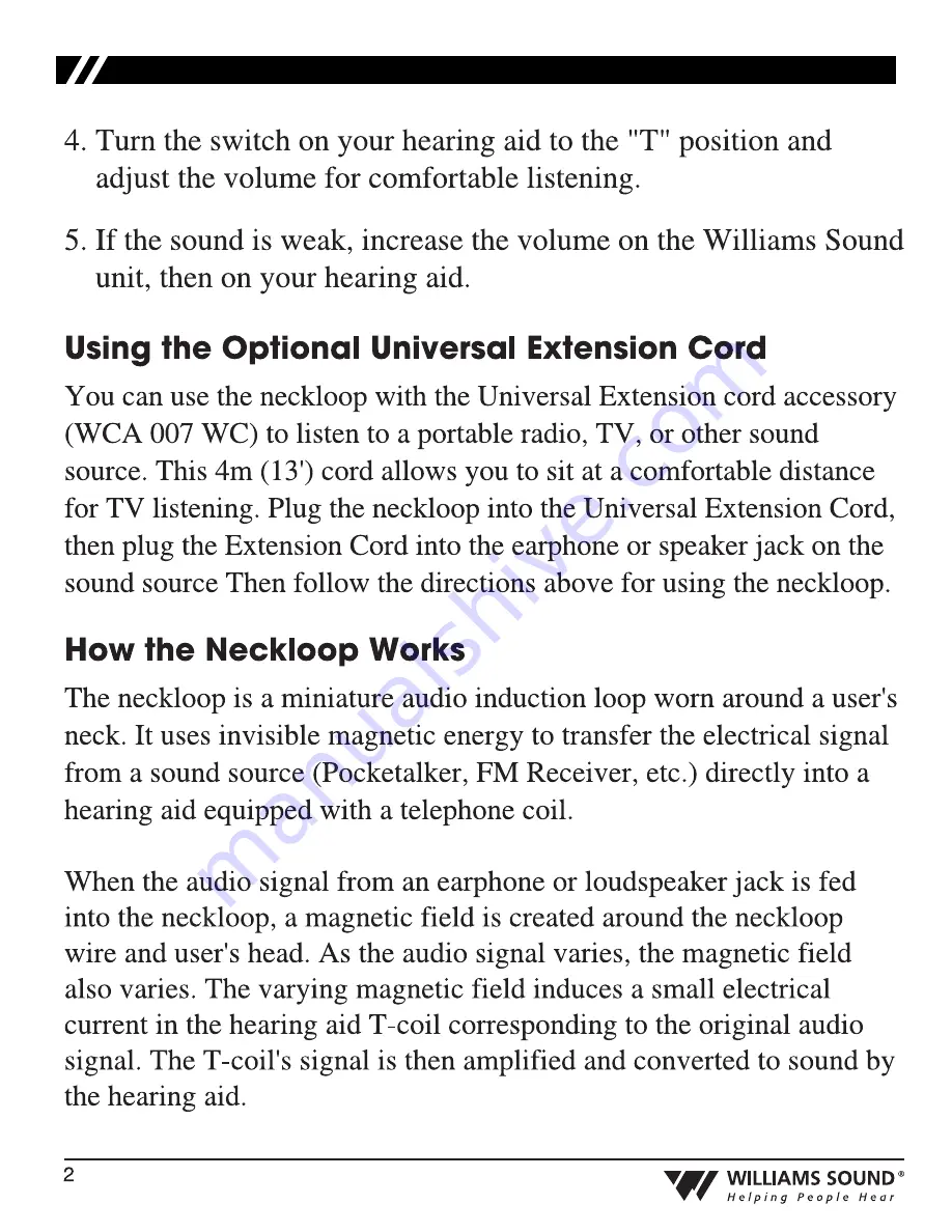 Williams Sound Neckloop Instructions For Use Manual Download Page 2