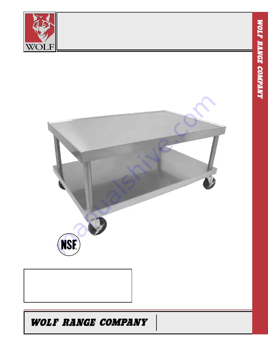 Wolf Counter Equipment Stainless Steel Stands STAND/C-48 Specification Sheet Download Page 1