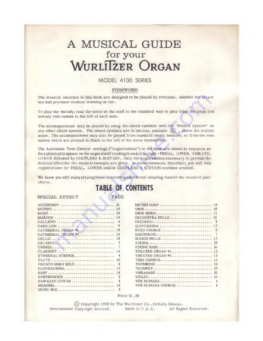 Wurlitzer 4100 series Manual Download Page 2